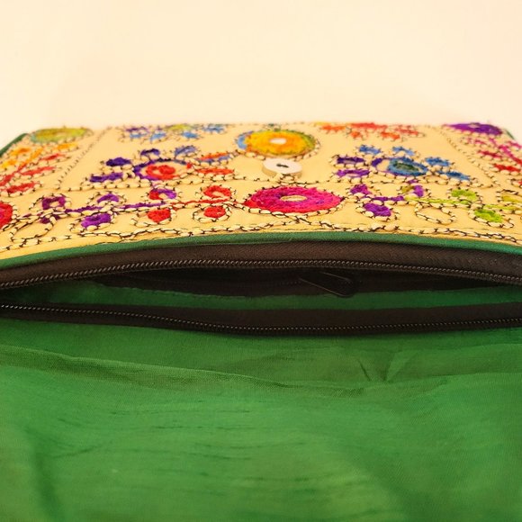 Multicolored Embroidered Boho Purse with Flowers and Elephant - Picture 6 of 6